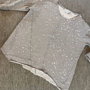 Neon Buddha Distressed Jersey Top 3/4 Sleeves Grey Asymmetrical Sz M